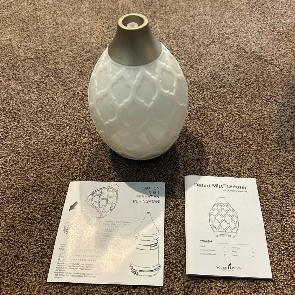 Young Living Essential Oils Desert Mist Diffuser, new, open box, with cord